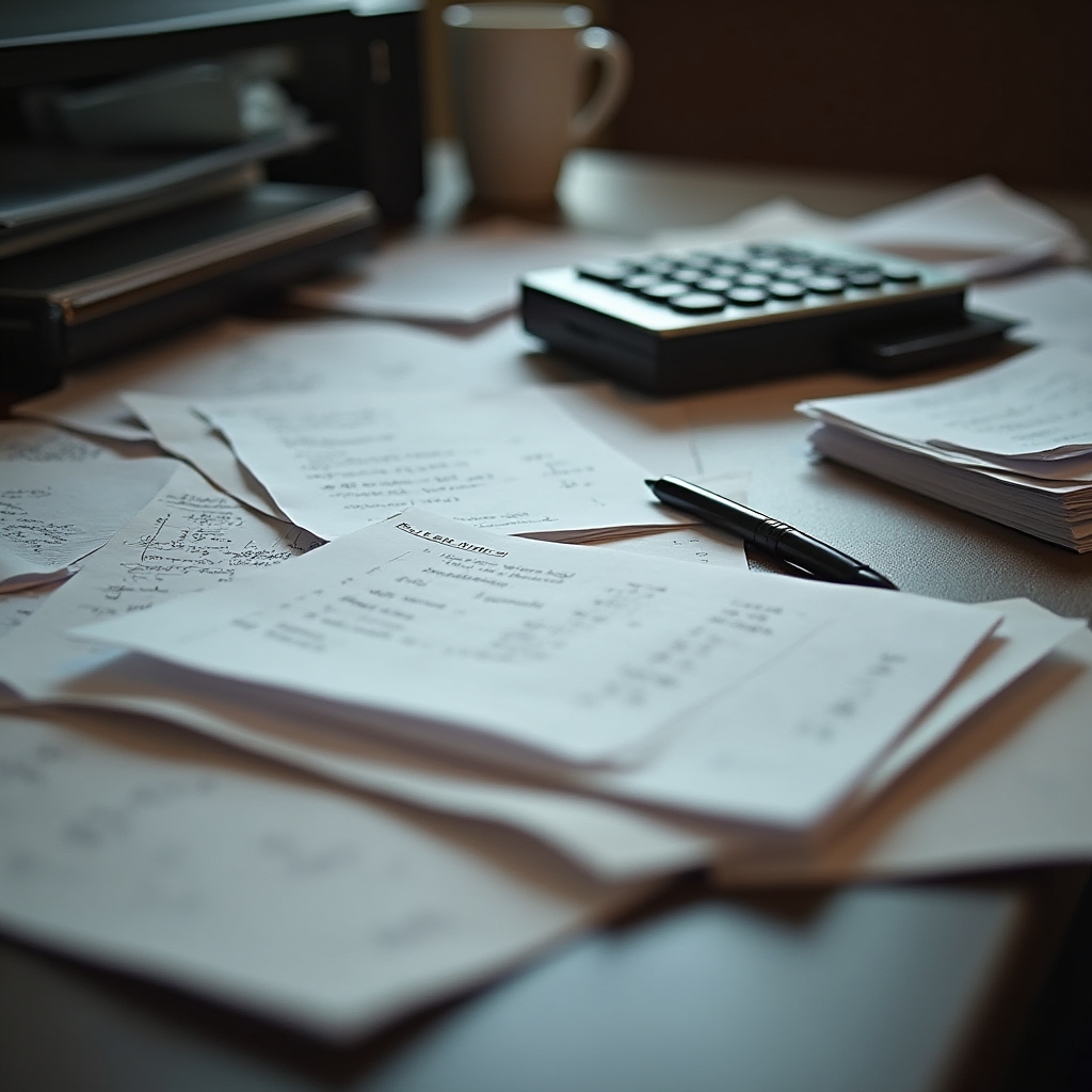 Disorganised financial notes representing unclear business finances